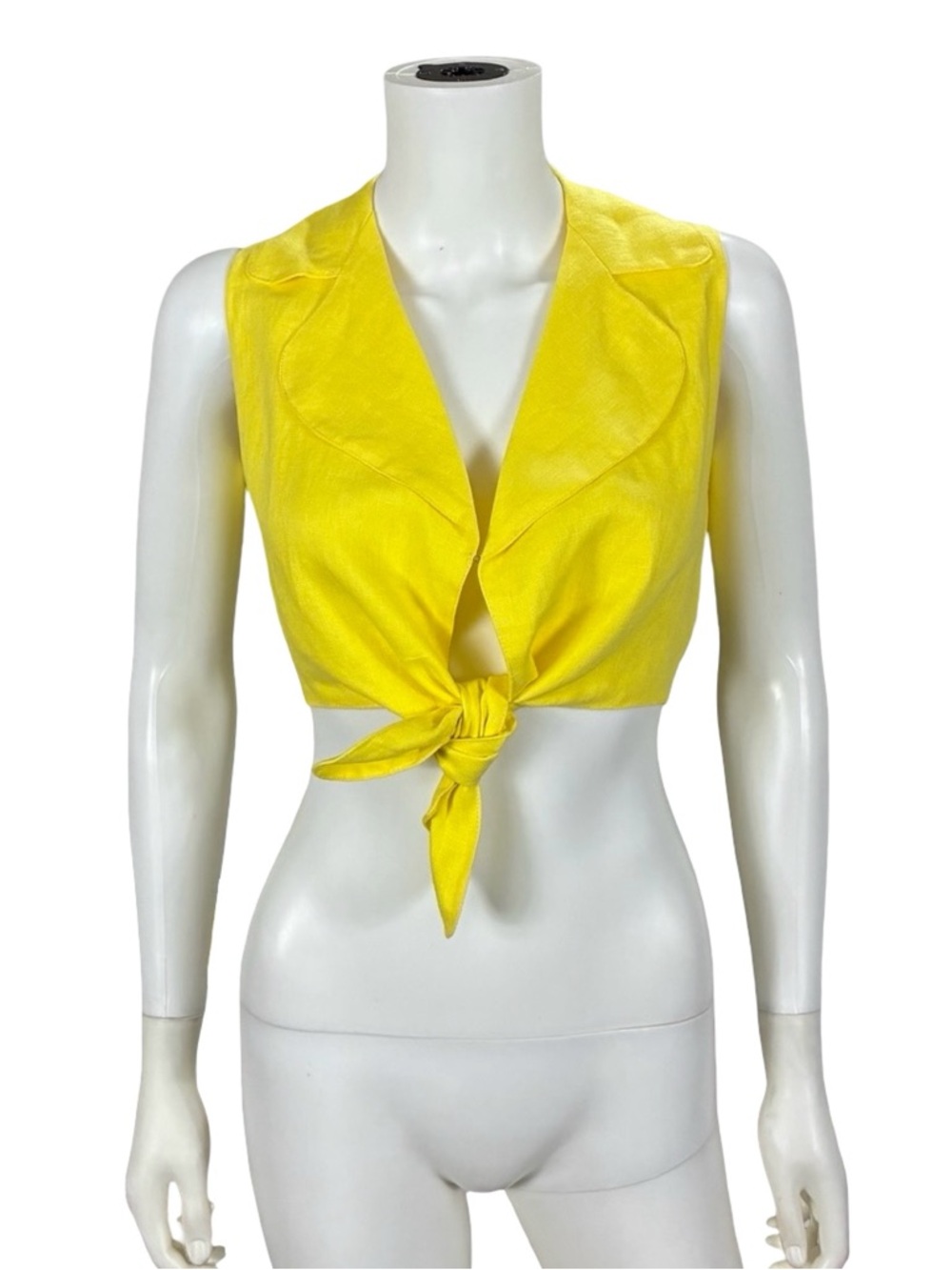 Faithfull The Brand Yellow Linen Fernanda Cropped Tie Front Top